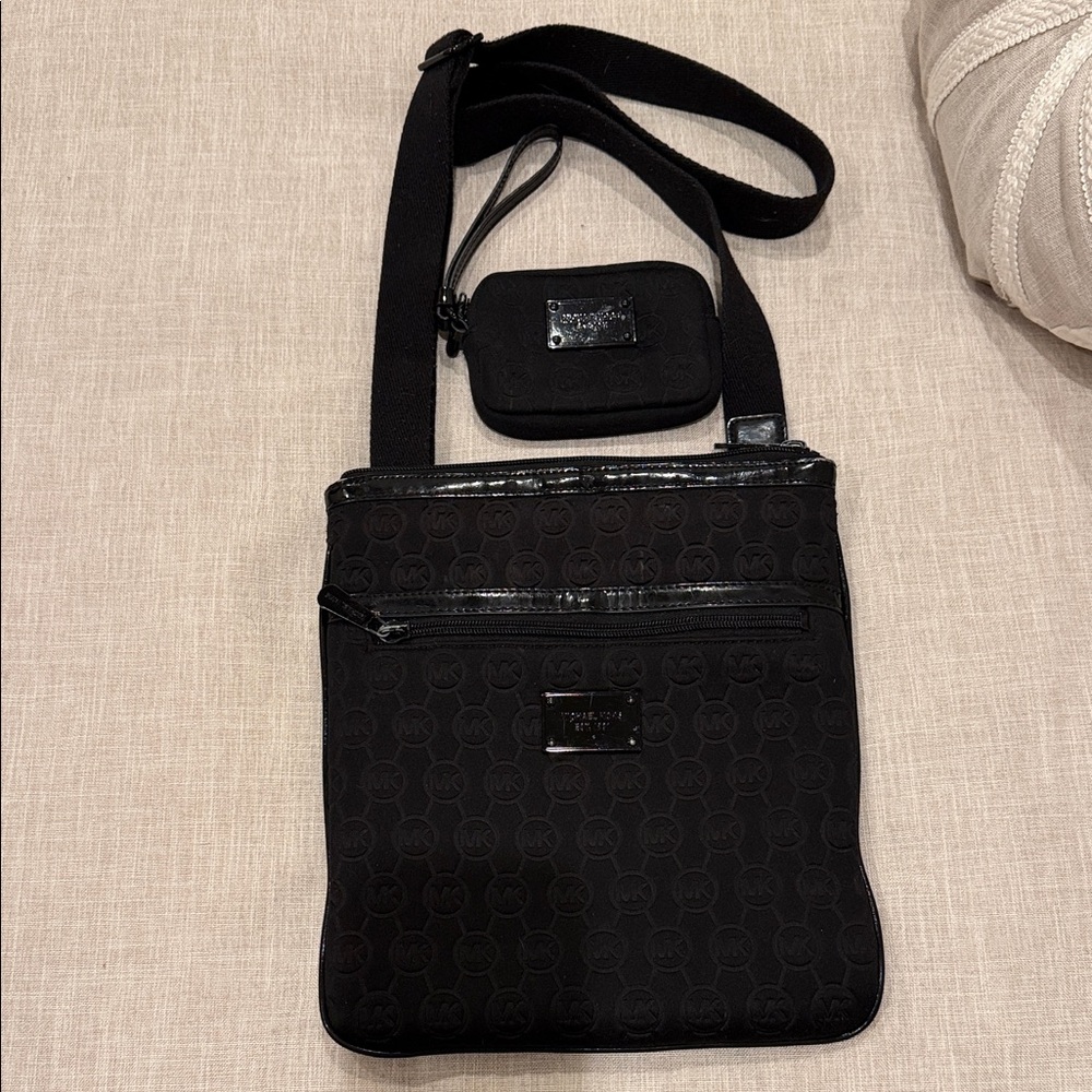 Michael Kors Black Crossbody embossed Bag and matching cc/coin purse (Both)